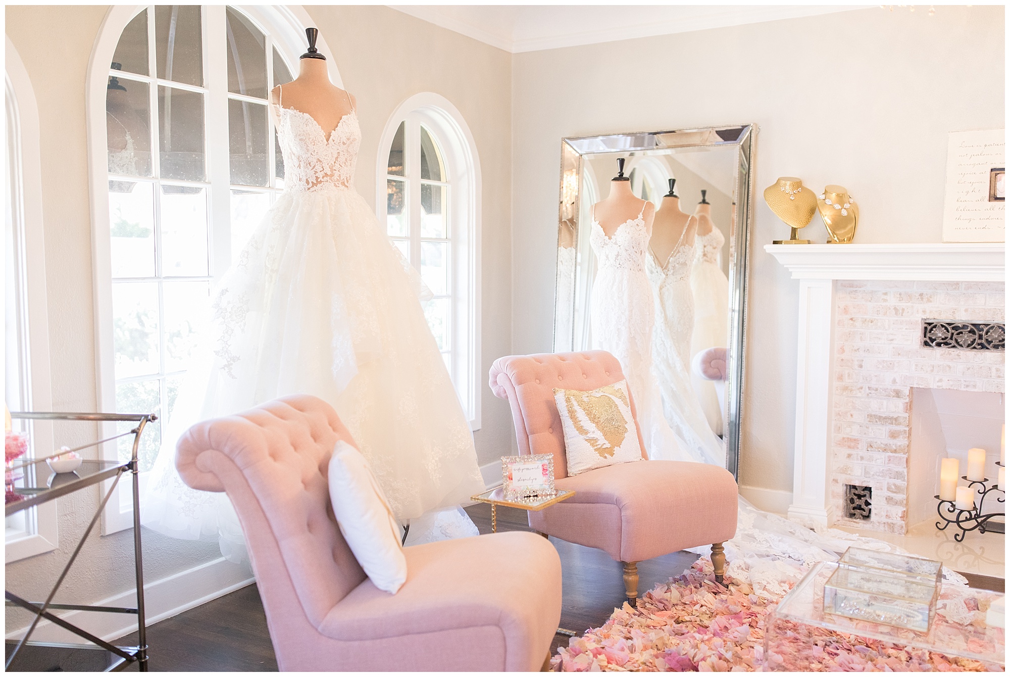 Uptown Bridal Showroom with fireplace