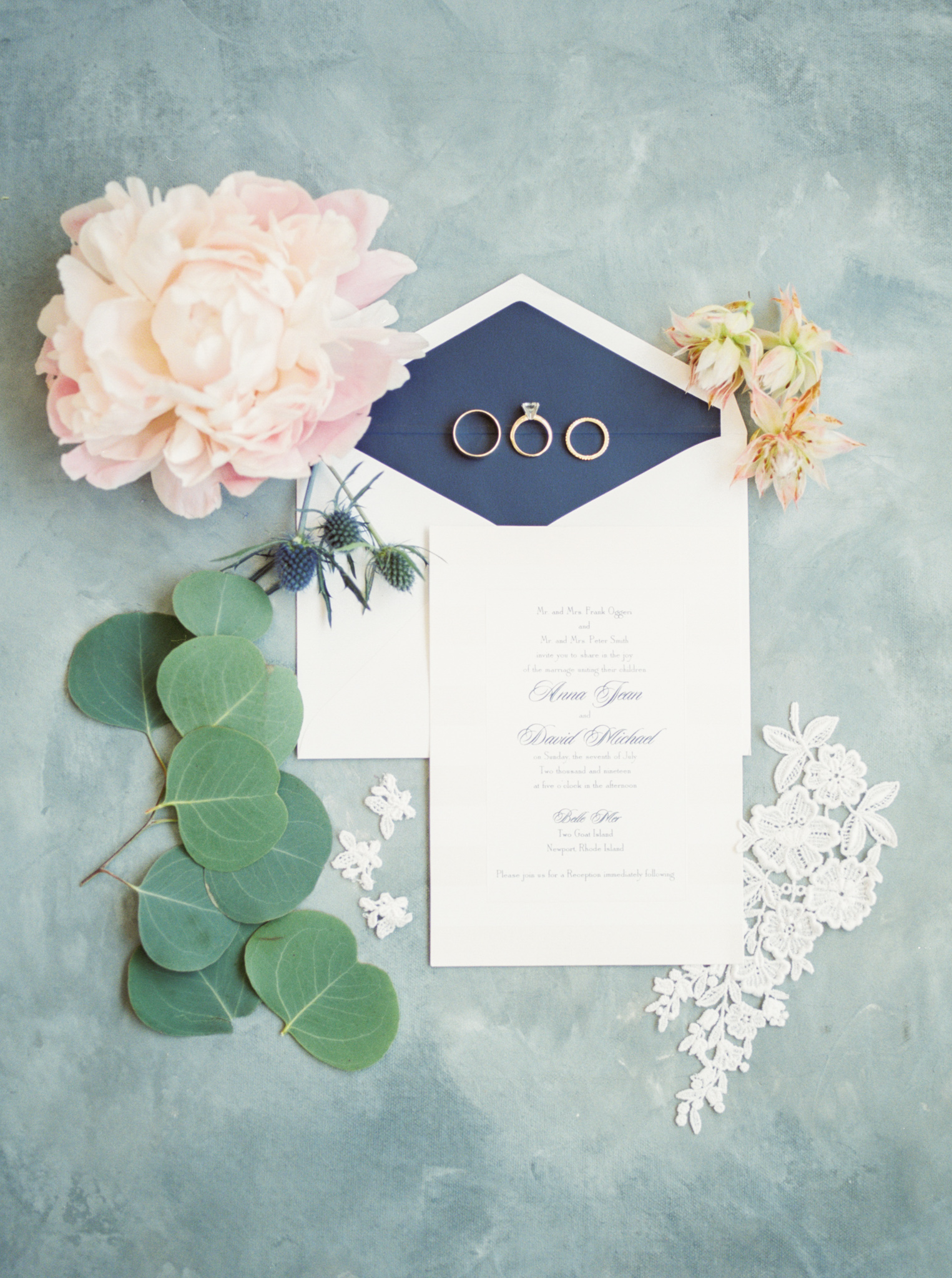 classic wedding invitation suite with navy liner
